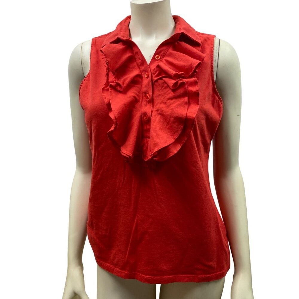 LAUREN RALPH LAUREN‎ COLLARED RUFFLE FRONT TOP LG